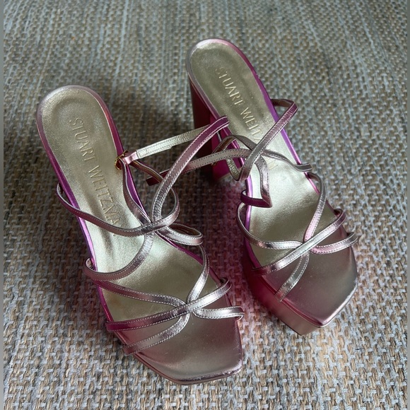 Stuart Weitzman Barelythere Squarehigh Platform Pink Gold 140mm Size 7.5 - Picture 4 of 9
